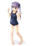  blue_swimsuit flat_chest full_body highres long_hair old_school_swimsuit one-piece_swimsuit original purple_hair school_swimsuit shibacha simple_background solo standing swimsuit twintails white_background 