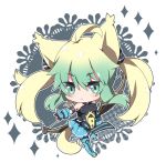  :&lt; ahoge animal_ears atalanta_(fate) bangs bare_shoulders black_dress blonde_hair blue_footwear blue_gloves blue_legwear blue_skirt blush boots bow_(weapon) cat_ears cat_girl cat_tail chibi closed_mouth commentary dress eyebrows_visible_through_hair fate/apocrypha fate_(series) gloves gradient_hair green_eyes green_hair hair_between_eyes hair_ornament looking_at_viewer milkpanda multicolored_hair outstretched_arm pleated_skirt skirt solo sparkle standing standing_on_one_leg strapless strapless_dress tail thigh_boots thighhighs twintails weapon 