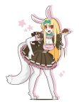  2018 anthro breasts cake cat cleavage clothed clothing digital_media_(artwork) dilut feline female food fur hair hybrid lagomorph maid_uniform mammal rabbit red_eyes simple_background solo standing teddybeer0525 uniform 