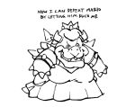  anthro black_and_white bowser clothed clothing crossgender crown dreamingerryday dress english_text female fully_clothed koopa lizard mario_bros monochrome nintendo reptile scalie simple_background solo text video_games white_background 