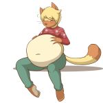  belly belly_groping big_belly cat clothed clothing feline food male mammal navel overweight pancak3 pancake_(character) solo sweater 