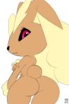  anthro big_butt big_ears big_eyes black_sclera brown_fur butt female flat_chested floppy_ears fur huge_ears lagomorph long_ears looking_at_viewer looking_back lopunny low-angle_view mammal multicolored_fur nintendo pink_eyes pink_nose pok&eacute;mon pok&eacute;mon_(species) short_tail simple_background solo thick_thighs two_tone_fur video_games white_background xylas 