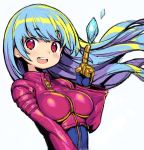  blue_hair breasts gloves ice kula_diamond long_hair looking_at_viewer medium_breasts open_mouth red_eyes shunin smile solo the_king_of_fighters 