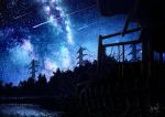  grass highres kumeki_(kk4615) lake night night_sky no_humans original outdoors power_lines scenery signature silhouette sky star_(sky) starry_sky tree 