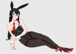  animal_ears bare_arms bare_shoulders black_hair black_legwear black_leotard breasts bunny_ears bunny_tail bunnysuit commentary_request detached_collar fake_animal_ears film_grain full_body glasses green_eyes grey_background hand_on_own_arm highleg highleg_leotard kantai_collection legs leotard long_hair looking_at_viewer lying necktie ojipon on_side ooyodo_(kantai_collection) open_toe_shoes pantyhose red_footwear red_neckwear semi-rimless_eyewear short_necktie simple_background small_breasts solo strapless strapless_leotard strappy_heels tail thighband_pantyhose under-rim_eyewear wing_collar wrist_cuffs 