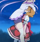  aisaki_emiru brown_hair haruyama_kazunori heart hugtto!_precure lavender_hair long_hair low_twintails multiple_girls night night_sky outdoors precure profile puffy_short_sleeves puffy_sleeves ruru_amour short_hair short_sleeves shorts sky standing star_(sky) starry_sky thighhighs twintails white_legwear 