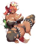  bare_shoulders blush bowsette breasts collar crown dark_skin fang horns huge_breasts ion_(cation) long_hair looking_at_viewer mario_(series) new_super_mario_bros._u_deluxe pointy_ears red_hair sharp_toenails simple_background smile solo spiked_collar spiked_shell spiked_thighlet spikes spread_legs super_crown tail thick_thighs thighlet thighs toenails white_background 