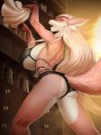  2018 5_fingers anthro big_breasts blonde_hair book breasts butt canine clothed clothing digital_media_(artwork) female fennec fox fur hair huge_breasts inner_ear_fluff library lingerie long_hair looking_at_viewer loyse maid_uniform mammal mr._mist open_mouth panties small_waist solo standing surprise under_boob underwear uniform yellow_eyes 