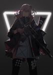  ar-15 armor backlighting battle_rifle black_legwear breastplate brown_gloves commentary english_commentary girls_frontline gloves gun hair_ornament hairclip highres long_hair mismatched_legwear nunuan one_side_up pink_eyes pink_hair rifle scope solo st_ar-15_(girls_frontline) thighhighs trigger_discipline weapon zettai_ryouiki 