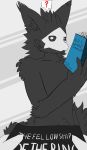  2018 absurd_res anthro black_fur book canine changed_(video_game) crazedaerialcable digital_media_(artwork) fur goo_creature hair hi_res looking_at_viewer male mammal mask monster puro_(changed) simple_background standing video_games 