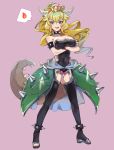  armlet bangs bare_shoulders black_dress black_nails blonde_hair blue_eyes bowsette bracelet breasts collar commentary_request covered_navel crossed_arms crown dress fang fire full_body gimnang hair_between_eyes highres horns jewelry large_breasts leotard long_hair looking_at_viewer mario_(series) nail_polish new_super_mario_bros._u_deluxe open_mouth ponytail purple_background simple_background smile solo speech_bubble spiked_anklet spiked_bracelet spiked_collar spikes standing strapless strapless_dress super_crown tail thighhighs turtle_shell 