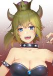  :d bad_id bad_pixiv_id black_dress black_nails blonde_hair blue_eyes bowsette bracelet breasts cleavage collar commentary_request crown daidai_jamu dress earrings fingernails gem hand_up highres horns jewelry large_breasts looking_at_viewer mario_(series) nail_polish new_super_mario_bros._u_deluxe open_mouth pointy_ears sharp_fingernails sharp_teeth skindentation smile solo spiked_bracelet spiked_collar spikes super_crown teeth upper_body 