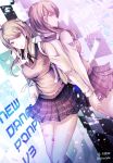  ahoge akamatsu_kaede bangs beige_vest blonde_hair brown_neckwear checkered copyright_name danganronpa floating_hair holding_hands long_hair looking_at_viewer miniskirt mirror musical_note_hair_ornament necktie new_danganronpa_v3 parted_bangs pleated_skirt print_skirt purple_skirt school_uniform shirt skirt solo vest white_shirt yellow_eyes z-epto_(chat-noir86) 