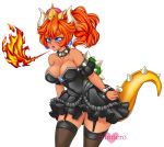  alternate_species angry animal_humanoid animal_tail big_breasts blue_eyes blush bowser bowsette_meme bracelet breasts cleavage clothed clothing collar crossgender crown dark_skin dress ear_piercing erinnero eyelashes female fire freckles garter_belt garter_straps hair horn humanoid humanoidized jewelry koopa koopahime legwear magic_user mario_bros nintendo orange_hair piercing reptile reptile_humanoid scalie shell simple_background solo spiked_armband spiked_bracelet spiked_collar spikes super_crown thigh_highs video_games watermark white_background wide_hips 