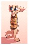  2018 anthro arctic_fox barefoot blue_eyes blush border bottomless canine cheek_tuft claws clothed clothing covering covering_crotch disney female fox fuel_(artist) mammal pattern_background shirt_pull shy simple_background skye_(zootopia) smile solo standing sweater toe_claws tuft white_border zootopia 