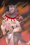  2018 abs anthro biceps blood canine clothing dannon-5 fur loincloth male mammal melee_weapon multicolored_fur muscular muscular_male nipples pecs sword tattoo weapon wolf 