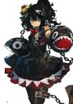  absurdres black_dress black_eyes black_hair bow chain chain_chomp clenched_teeth commentary_request crown dress highres kaamin_(mariarose753) long_hair looking_at_viewer mario_(series) new_super_mario_bros._u_deluxe open_mouth princess_chain_chomp red_bow sharp_teeth simple_background sketch solo super_crown teeth tilted_headwear white_background 