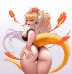  1girl ass ass_grab black_thong blonde&amp;_hairbblue_eyes blush bowsette breasts cleavage crown curvy earrings hips huge_ass jewelry large_breasts long_hair looking_at_viewer looking_back mario_(series) new_super_mario_bros._u_deluxe nintendo pointy_ears ponytail prywinko red_lips smile solo super_mario_bros. tagme tail thick_thighs thighs thong tied_hair very_long_hair wide_hips 