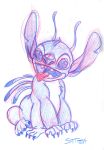  alien antennae back_spines blue_claws blue_eyes blue_fur blue_nose character_name chest_tuft claws colored_pencil_(artwork) disney drew_graham experiment_(species) fur head_tuft lilo_and_stitch multi_arm multi_limb notched_ear open_mouth open_smile simple_background sketch small_tail smile stitch tongue tongue_out traditional_media_(artwork) tuft white_background 
