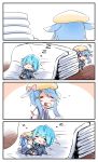  2girls 4koma :3 animal_ears azur_lane black_dress black_legwear black_shirt black_skirt blue_hair blush_stickers chibi closed_eyes comic commentary crossover cuddling dog_ears dress futon hand_to_own_mouth hat highres hug kantai_collection lying minazuki_(azur_lane) minazuki_(kantai_collection) multiple_girls namesake on_back pantyhose school_uniform serafuku shirt short_hair silent_comic sketch skirt sleeping sleepy yagami_kamiya yawning zzz 