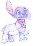  alien all_fours blue_claws blue_eyes blue_fur blue_nose claws collar colored_pencil_(artwork) disney drew_graham experiment_(species) fur head_tuft lilo_and_stitch notched_ear one_ear_down open_mouth open_smile simple_background sketch small_tail smile stitch traditional_media_(artwork) tuft white_background 