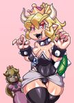 &lt;3 2018 5_fingers animal_humanoid armband bedroom_eyes blonde_hair bowser breasts choker cleavage clothed clothing crossgender digital_media_(artwork) dress fangs female hair half-closed_eyes horn human humanoid koopa koopahime legwear leotard lollipopcon long_hair looking_at_viewer mammal mario_bros nintendo open_mouth pink_background pose princess_peach red_eyes scalie seductive shell simple_background standing super_crown thick_thighs thigh_highs tight_clothing video_games 