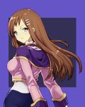  breasts brown_hair closed_mouth green_eyes hair_ornament hairclip long_hair looking_at_viewer lowres medium_breasts murata_tefu skirt smile solo sophia_esteed star_ocean star_ocean_till_the_end_of_time straight_hair upper_body 