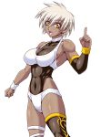  1girl blonde_hair dark_skin leotard lindsay_ganache muscle open_mouth original short_hair single_thighhigh solo tagme taroimo_(00120014) thighhighs yellow_eyes 