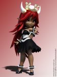  3d_(artwork) alternate_species bowser bowsette_meme clothing dark_skin digital_media_(artwork) dress female hair horn horned_humanoid idsaybucketsofart mammal mario_bros nintendo not_furry red_hair solo super_crown video_games 