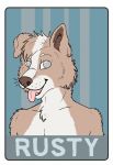  anthro badge border_collie canine collie digital_media_(artwork) dog fur hair kingrusty looking_at_viewer male mammal nude open_mouth panting rahnt simple_background smile text tongue tongue_out whiskers 