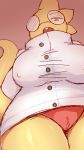  2018 alphys anthro big_breasts breasts brown_eyes clothing eyewear female glasses huge_breasts lab_coat lizard looking_at_viewer napdust panties reptile scalie solo thick_thighs tight_shirt undertale underwear video_games voluptuous 