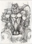 2013 akarash athletic balls big_penis blizzard_entertainment bracelet claws clothing erection glowing glowing_eyes hi_res huge_penis jewelry looking_at_viewer male nipples nozdraws penis pointy_ears satyr sitting smutpot solo undressing video_games warcraft 