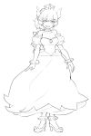  bowsette bracelet collar commentary_request crown dress elbow_gloves forked_eyebrows full_body gloves greyscale highres horns jewelry mario_(series) monochrome new_super_mario_bros._u_deluxe princess sketch solo spiked_armlet spiked_bracelet spiked_collar spikes starparlor super_crown thick_eyebrows 