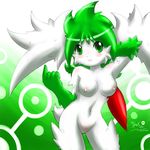  2009 anthro blush breasts female green_eyes green_hair hair legendary_pok&#233;mon mn_xenx mnxenx001 nintendo nude pok&#233;mon pok&#233;morph pokemon shaymin shaymin_sky_forme sky_form solo video_games 