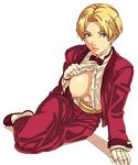  androgynous blonde_hair bow bowtie breasts crossdressing gloves king_(snk) large_breasts md5_mismatch no_bra open_clothes open_shirt ryuuko_no_ken shirt short_hair solo the_king_of_fighters tuxedo wankoro_mochi 