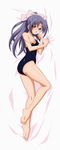  absurdres barefoot bed bow breasts competition_school_swimsuit feet full_body gakkou_no_kaidan_(anime) highres koigakubo_momoko nipple_slip nipples non-web_source one-piece_swimsuit pink_bow small_breasts solo sugimura_tomokazu swimsuit 