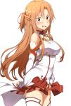  asuna_(sao) blush braid breastplate breasts brown_eyes brown_hair commentary_request covering covering_ass covering_crotch cowboy_shot detached_sleeves from_side hatakenaka_(kamagabuchi) highres long_hair looking_at_viewer medium_breasts one_side_up open_mouth pleated_skirt side_braid sidelocks simple_background skirt skirt_tug sleeves_past_wrists solo sword_art_online thighhighs white_legwear wide-eyed wind wind_lift zettai_ryouiki 