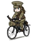  anyan_(jooho) bicycle british_army commentary_request green_hair ground_vehicle gun hat lee-enfield long_hair military military_uniform original peaked_cap ponytail riding rifle solo uniform weapon white_background world_war_i 