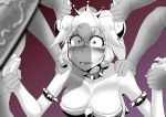  big_dick bowsette fear imminent_rape monochrome restrained wide_eyes 