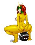  1girl anus ass bowser breasts chain_chomp clitoris genderswap high_heels horns looking_behind mario_(series) nintendo nipples pussy red_eyes red_hair solo spike_collar spread_anus spread_ass spread_legs tongue yellow_skin 