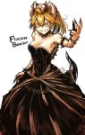  artist_name black_dress blonde_hair blue_eyes bowsette bracelet breasts character_name cleavage commentary_request crown dated dress earrings fingernails grin highres horns jewelry kotoba_noriaki long_fingernails mario_(series) nail_polish new_super_mario_bros._u_deluxe sharp_teeth shell smile solo spiked_armlet spiked_bracelet spikes strapless strapless_dress super_crown tail teeth thick_eyebrows v-shaped_eyebrows 