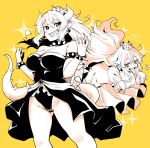  ass_visible_through_thighs bowsette breasts cleavage crown earrings ghost_pose gloves highres horns jewelry kirikirimai_(kkm) large_breasts leotard lizard_tail long_hair luigi's_mansion mario_(series) monochrome multiple_girls new_super_mario_bros._u_deluxe pointy_ears princess_king_boo sharp_teeth shell spiked_shell spiked_tail super_crown tail teeth tongue tongue_out 