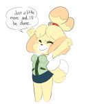  2018 4_fingers animal_crossing anthro breasts canine clothed clothing digital_media_(artwork) dog eyes_closed female fur hi_res isabelle_(animal_crossing) mammal nintendo shih_tzu simple_background smile solo standing stretching vallycuts video_games white_background yellow_fur 