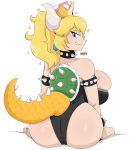  animal_humanoid big_breasts big_butt blonde_hair blue_eyes bowser bowsette_meme breasts butt collar crossgender female hair horn huge_breasts humanoid jinu koopa mario_bros nintendo scalie simple_background solo speech_bubble super_crown text video_games white_background 