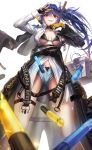  asymmetrical_gloves bangs bikini black_bikini black_gloves blue_hair blue_shorts blush breasts character_name clothes_pin clothes_writing coat collarbone commentary cooler dropping explosive fingerless_gloves from_below girls_frontline gloves grenade hair_between_eyes highres jewelry k11_(girls_frontline) leather_choker light_particles limit_x long_hair long_shirt looking_at_viewer messy_hair multimeter name_tag off_shoulder open_clothes open_coat open_mouth open_shirt purple_eyes shirt short_shorts shorts side_ponytail sidelocks simple_background single_fingerless_glove smile snap-fit_buckle solo standing stomach strap swimsuit thigh_strap thighs trench_coat unbuttoned_pants underboob white_background white_shirt 