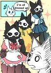  2018 ambiguous_gender anthro apron black_fur blue_eyes canine changed_(video_game) chinese_clothing chinese_dress clothed clothing comic dress english_text fchicken fluffy fur goo_creature lin_(changed) looking_at_viewer mammal mask puro_(changed) text white_fur wolf 