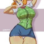 animal_crossing anthro big_breasts bokuman breasts canine clothed clothing dog female fully_clothed isabelle_(animal_crossing) mammal miniskirt nintendo panties skirt solo underwear video_games wide_hips 