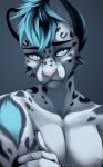  2017 anthro eyebrows feline fur hair humanoid_hands leopard looking_at_viewer male mammal mrsenpai nude simple_background snow_leopard solo victory_(texdot) 