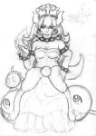  animal_humanoid black_and_white bomb_omb bowser bowsette_meme breasts chain_chomp clothing collar crown dress fan_character female horn humanoid mario_bros monochrome nintendo princess royalty sketch spikes super_crown video_games wildwolfproduction 