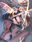 absurdres ass bangs black_cape black_footwear black_leotard blonde_hair boots bow bracelet cape chain commentary_request crown ereshkigal_(fate/grand_order) eyebrows_visible_through_hair fate/grand_order fate_(series) flying from_behind fur_trim hair_bow high_heels highres holding jewelry leotard looking_at_viewer looking_back moonandmist multicolored multicolored_cape multicolored_clothes parted_bangs parted_lips red_bow red_cape red_eyes single_boot solo thigh_boots thighhighs two_side_up 